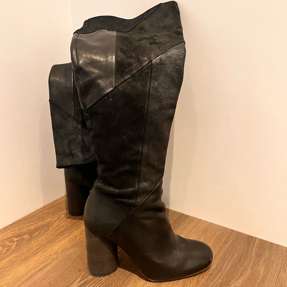 Patchwork Leather Knee High Boots. - image 4